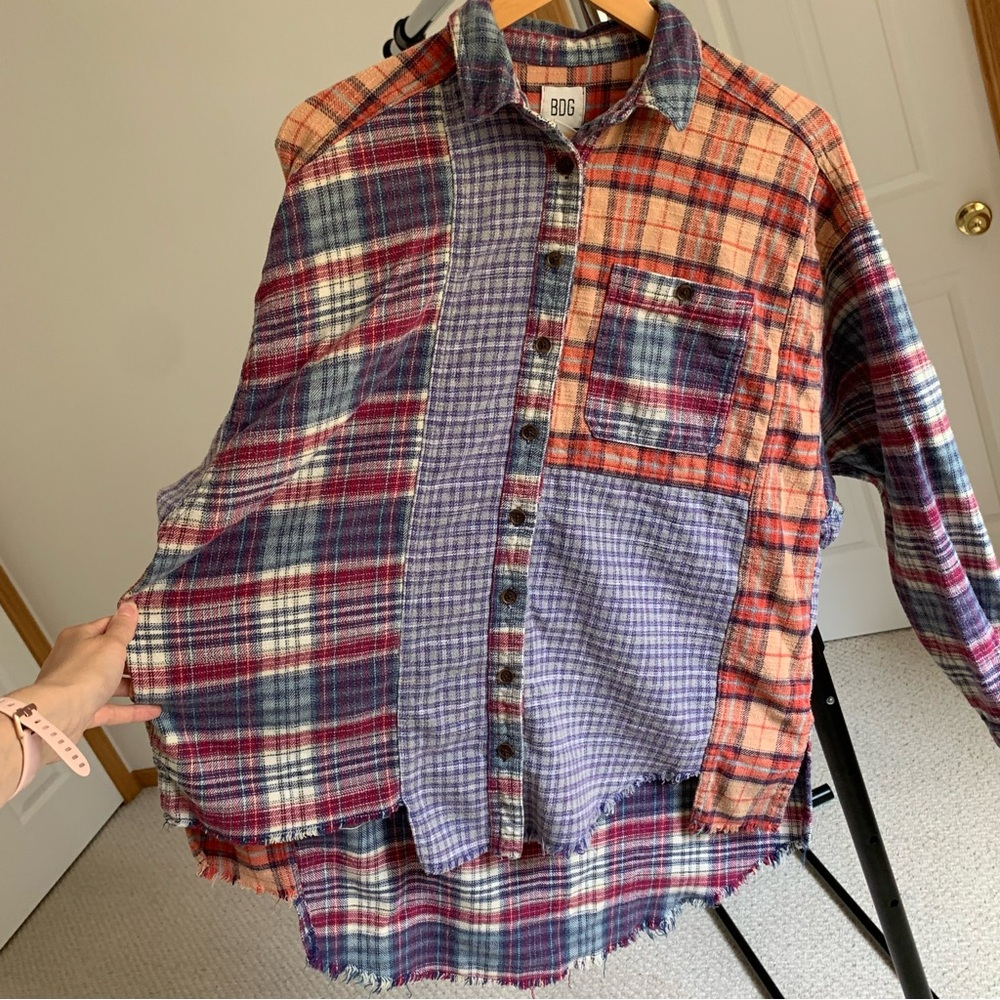 Bdg Patchwork Plaid Flannel Button Down Shirt Wom… - image 2